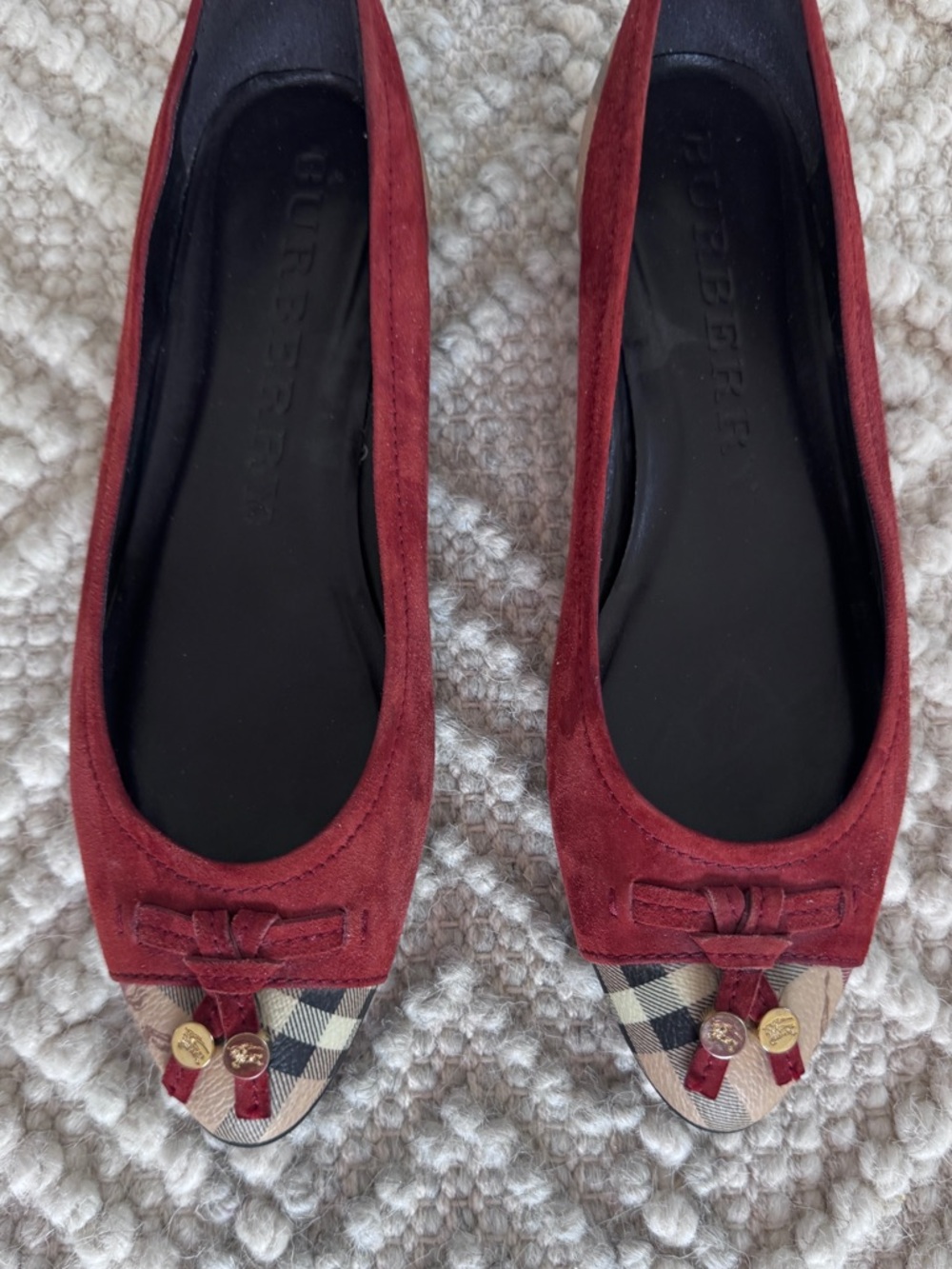 Burberry Suede Ballet Flats with Check Toe - Picture 2 of 12